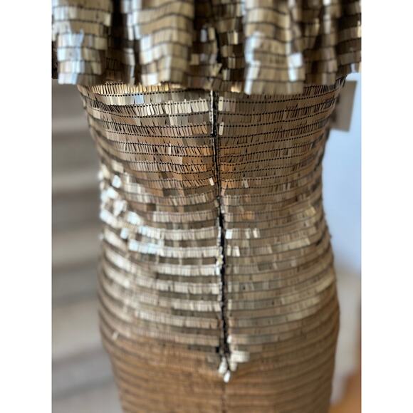 NWT SHO Tadashi Shoji Liquid Gold Sequin Off the Shoulder Mini Dress - Picture 8 of 12